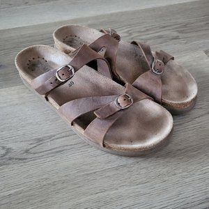 Mephisto Size 40 Hannel Air Relax Brown Leather Sandals